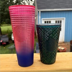 Starbucks Pink and Blue Ombre Tumbler with Green Textured Cup